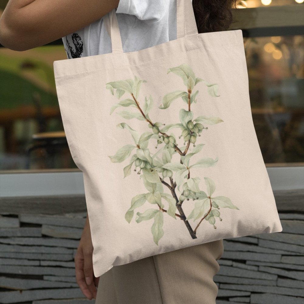 Silverberry Vintage Watercolor Botanical Print Graphic Canvas Tote Bag